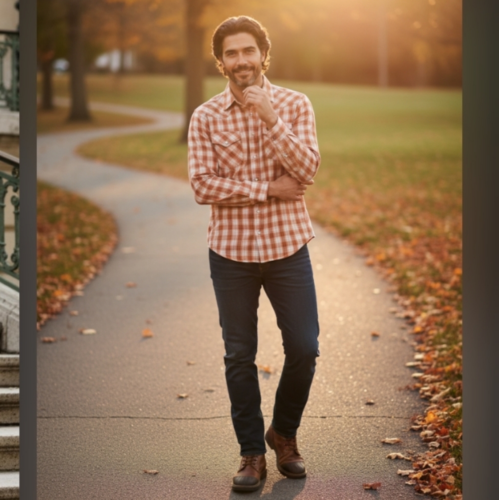 Wrangler Men's Casual Orange Checkered Shirt